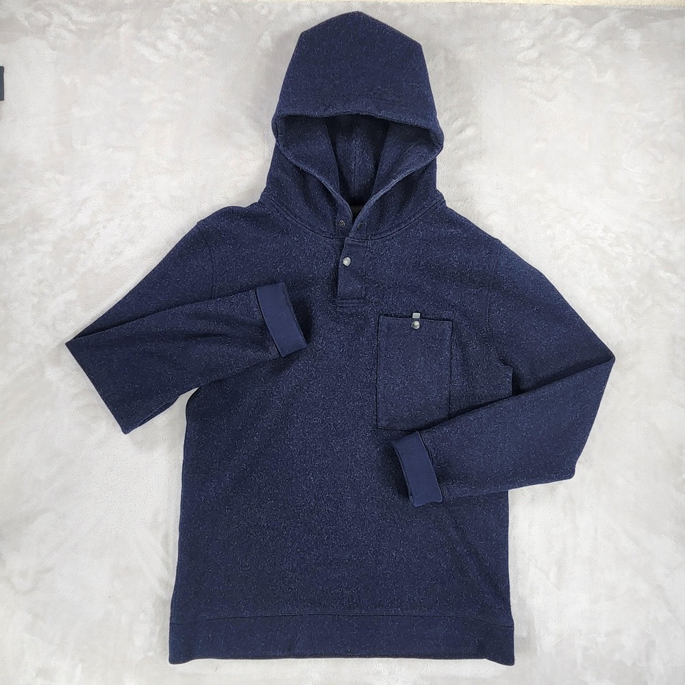 Relwen Hoodie Mens Medium Blue Wool Blend Snap Henley Chest Pocket Knit Pullover
